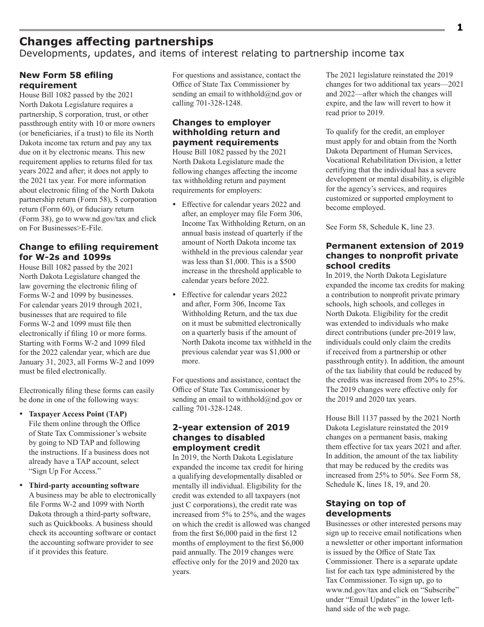 Instructions for Form 58, SFN28703 Partnership Income Tax Return - North Dakota, Page 3