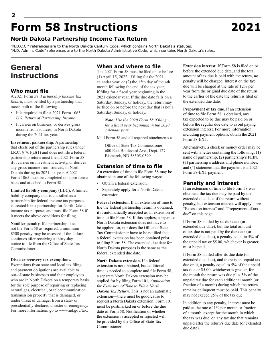 Instructions for Form 58, SFN28703 Partnership Income Tax Return - North Dakota, Page 4