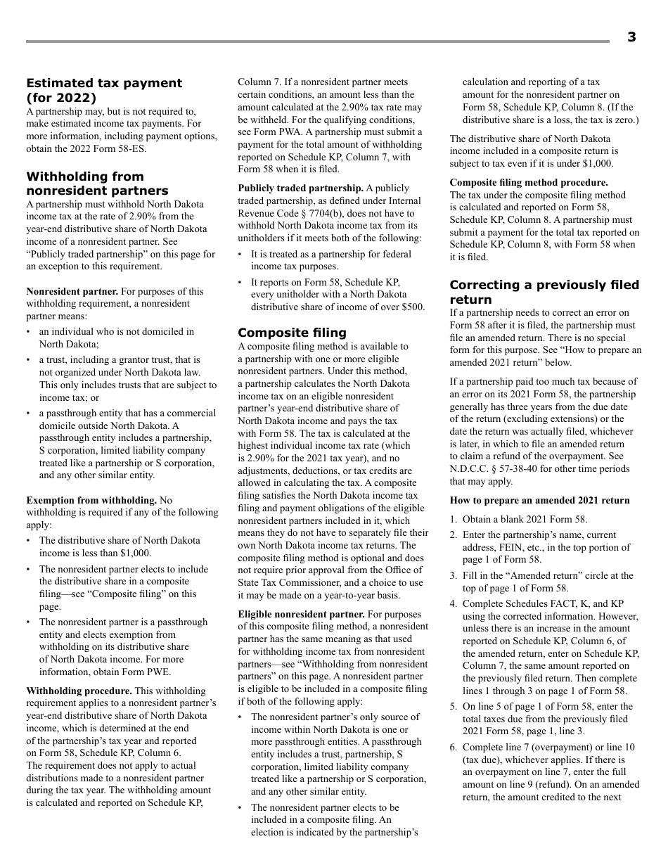 Instructions for Form 58, SFN28703 Partnership Income Tax Return - North Dakota, Page 5