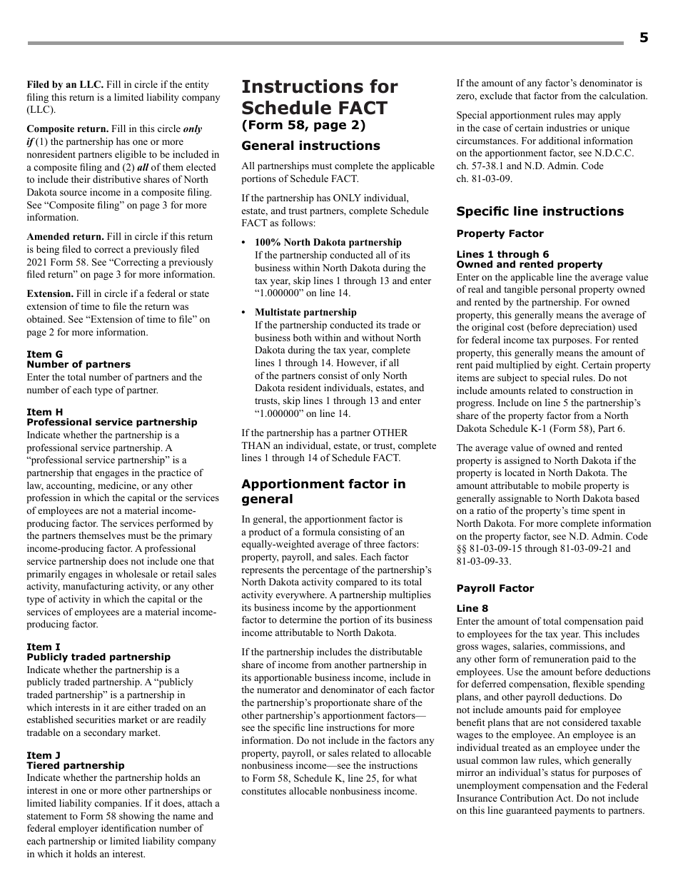 Instructions for Form 58, SFN28703 Partnership Income Tax Return - North Dakota, Page 7