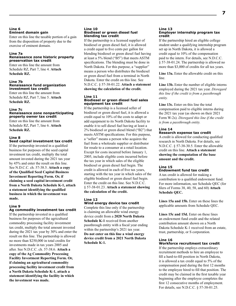 Instructions for Form 58, SFN28703 Partnership Income Tax Return - North Dakota, Page 9