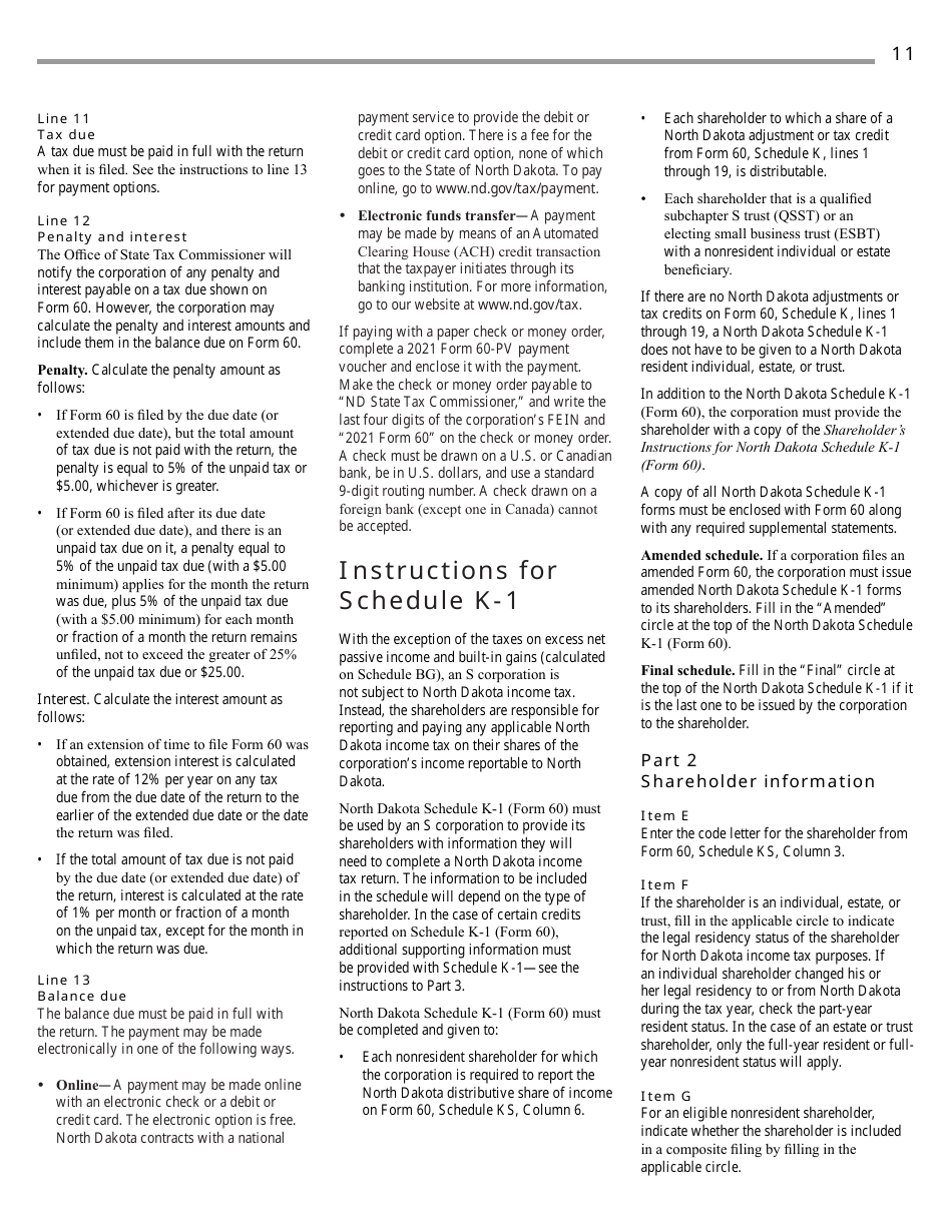 Instructions for Form 60, SFN28717 S Corporation Income Tax Return - North Dakota, Page 13