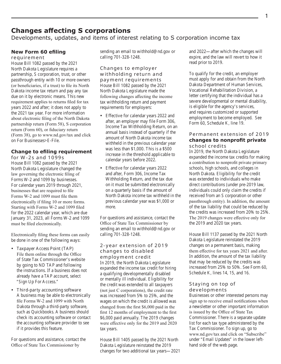 Instructions for Form 60, SFN28717 S Corporation Income Tax Return - North Dakota, Page 3