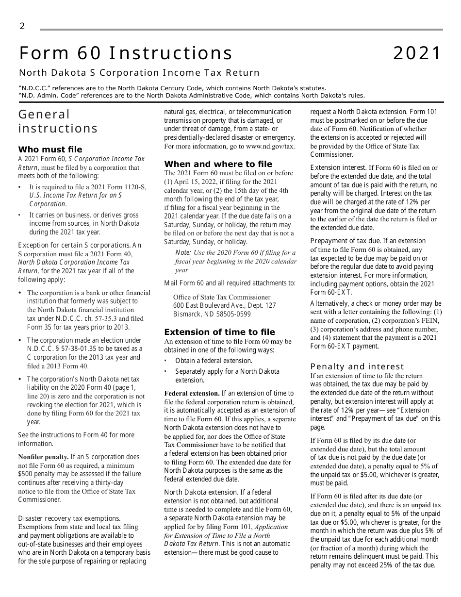 Instructions for Form 60, SFN28717 S Corporation Income Tax Return - North Dakota, Page 4
