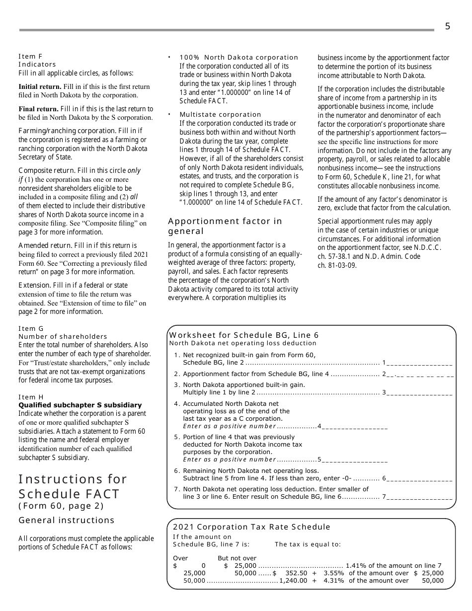 Instructions for Form 60, SFN28717 S Corporation Income Tax Return - North Dakota, Page 7