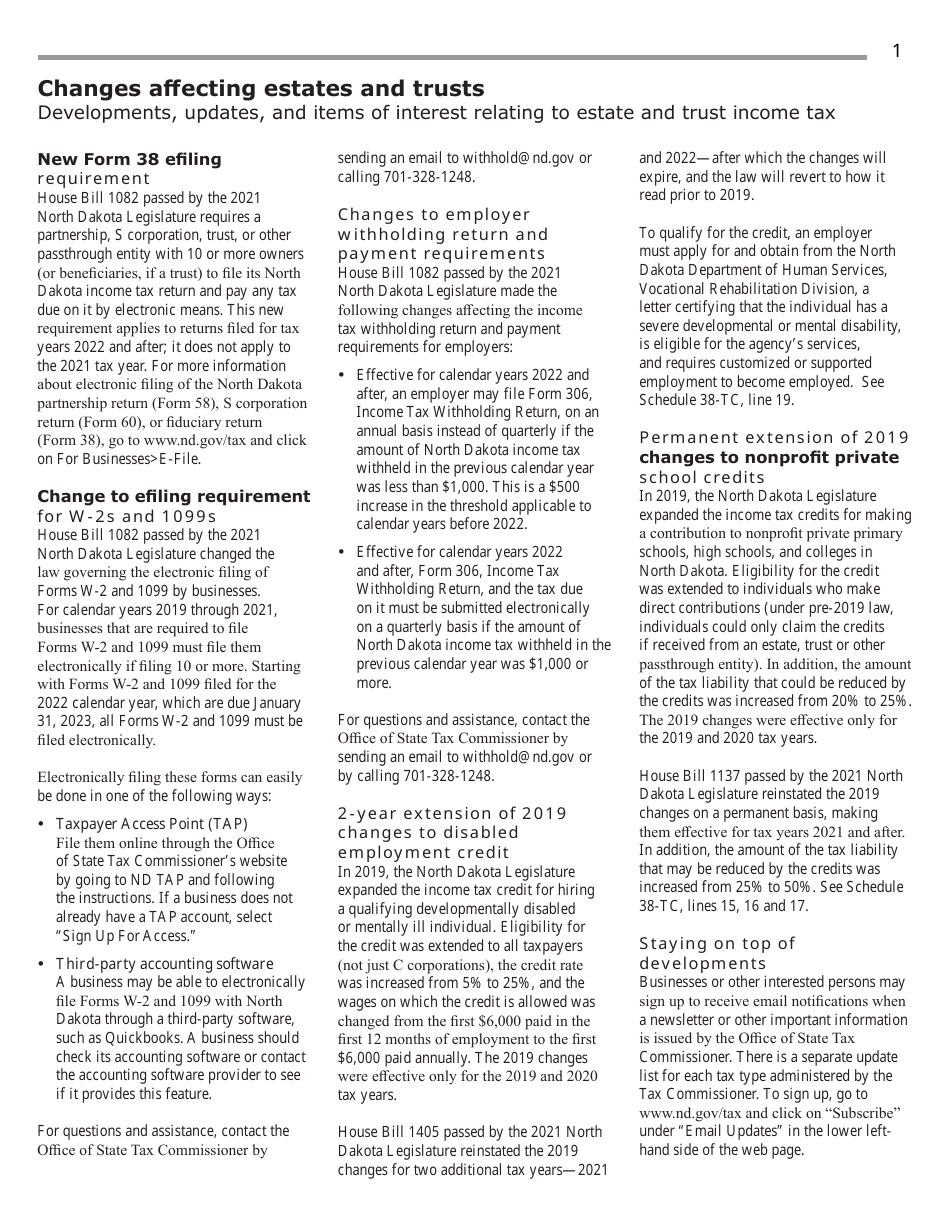Instructions for Form 38, SFN28707 Fiduciary Income Tax Return - North Dakota, Page 3