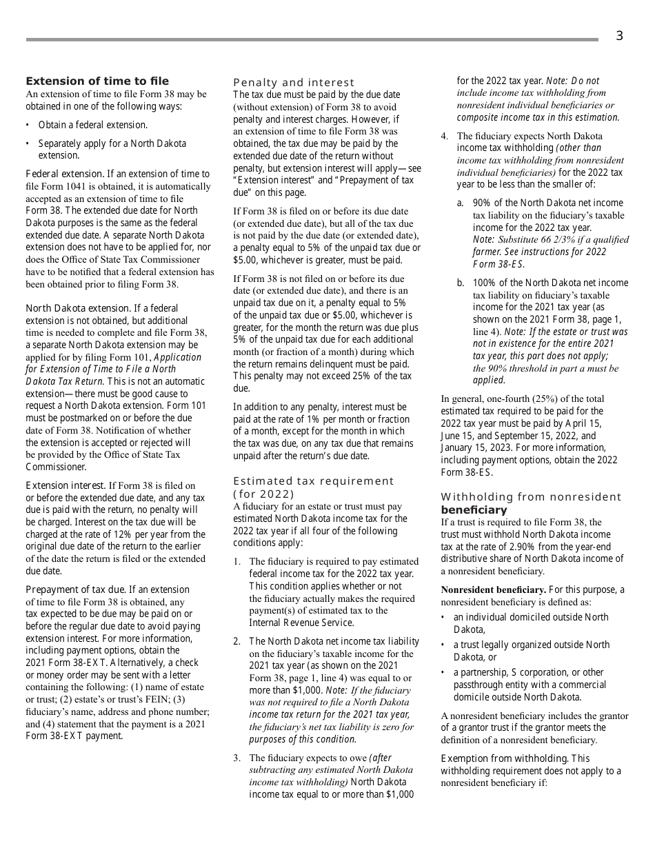 Instructions for Form 38, SFN28707 Fiduciary Income Tax Return - North Dakota, Page 5