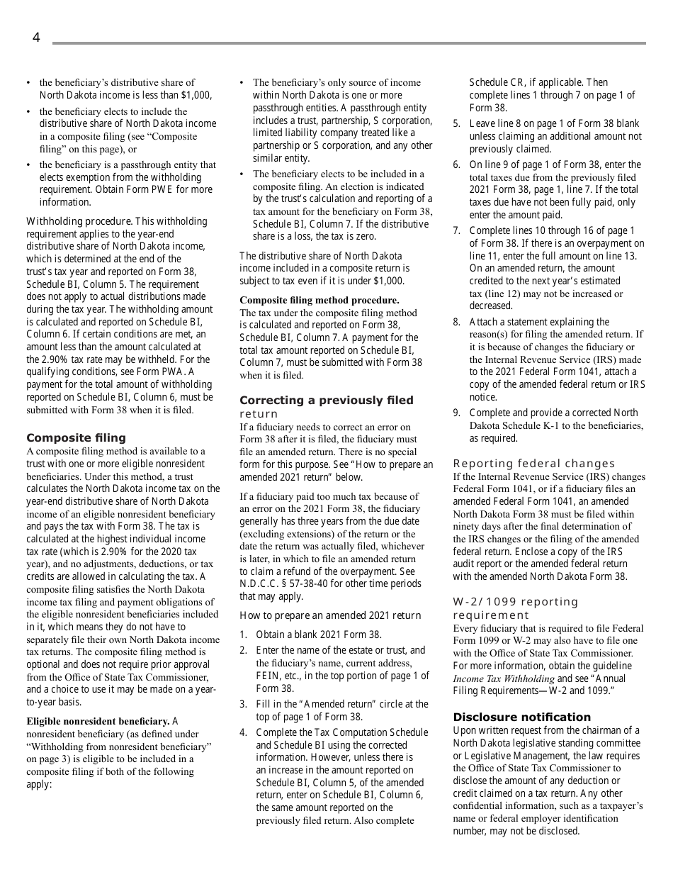 Instructions for Form 38, SFN28707 Fiduciary Income Tax Return - North Dakota, Page 6