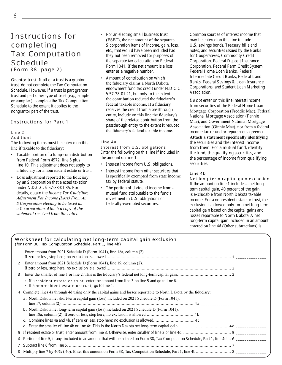 Instructions for Form 38, SFN28707 Fiduciary Income Tax Return - North Dakota, Page 8