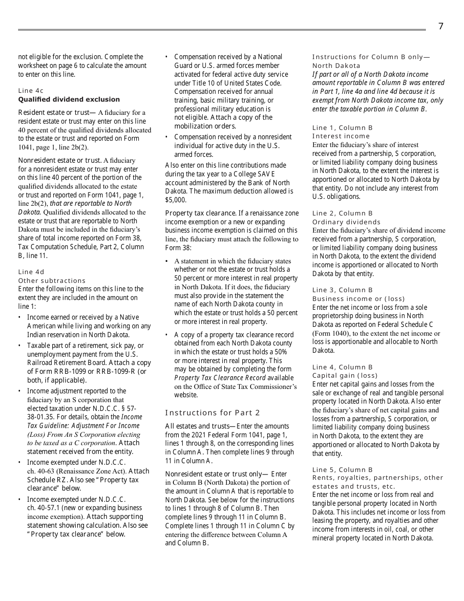 Instructions for Form 38, SFN28707 Fiduciary Income Tax Return - North Dakota, Page 9