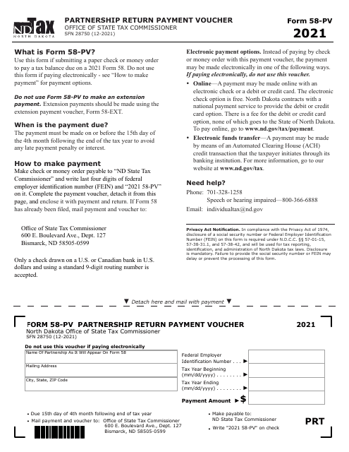 Form 58-PV (SFN28750)  Printable Pdf