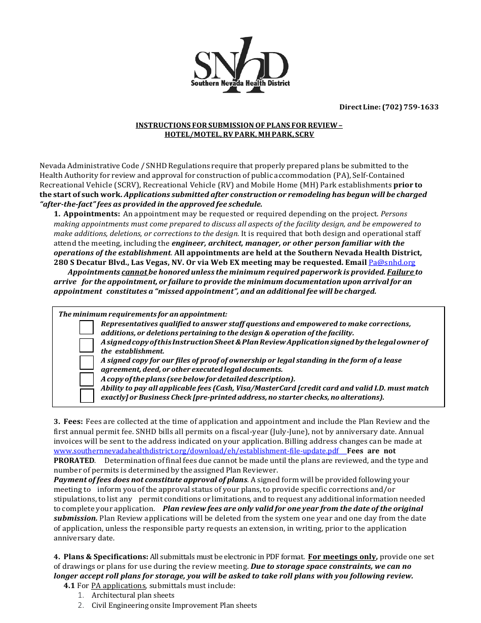 Instructions for Public Accomodation Design Assessment Permit Application - Nevada, Page 1