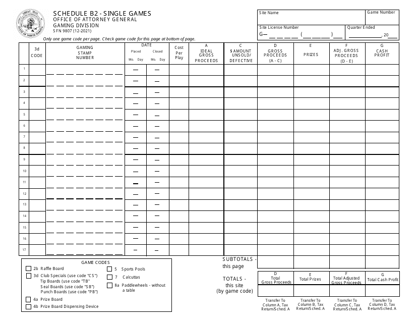 Form SFN9807 Schedule B2  Printable Pdf