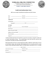 &quot;Credit Card Authorization Form&quot; - Nebraska
