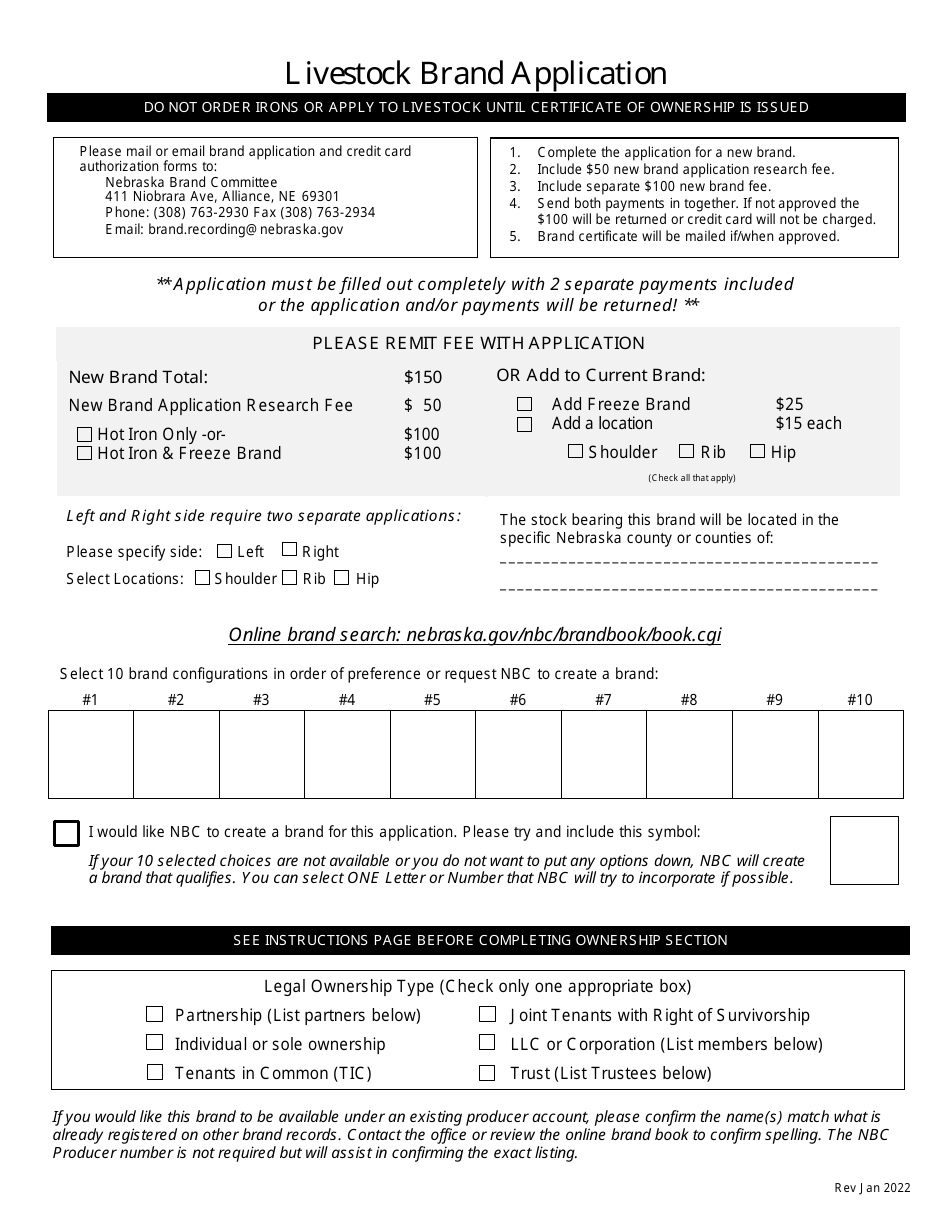 Nebraska Livestock Brand Application - Fill Out, Sign Online and ...