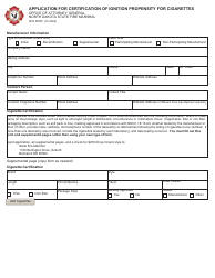 Document preview: Form SFN59555 Application for Certification of Ignition Propensity for Cigarettes - North Dakota