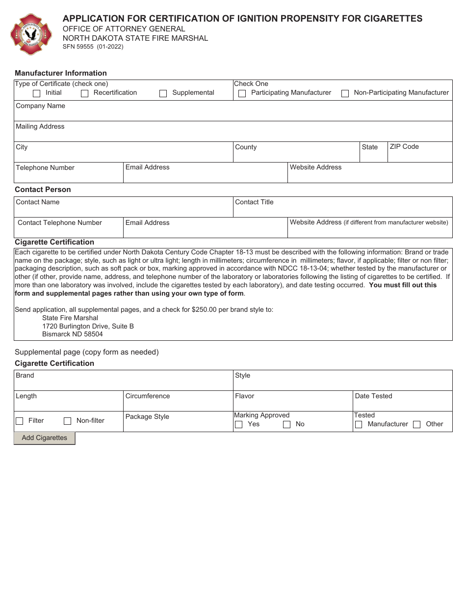 Form SFN59555 Download Fillable PDF or Fill Online Application for ...