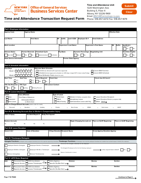 Time and Attendance Transaction Request Form - New York Download Pdf