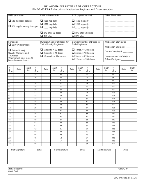 Form OP-140301G RMP/Emb/Pza Tuberculosis Medication Regimen and Documentation - Oklahoma