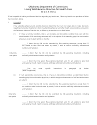 Form OP-140138A Living Will/Advance Directive for Health Care - Oklahoma