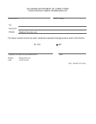 Document preview: Form OP-140106E Food Services Work Permission Slip - Oklahoma