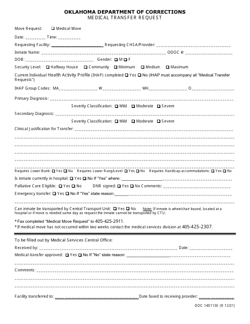 Form OP-140113E Medical Transfer Request - Oklahoma