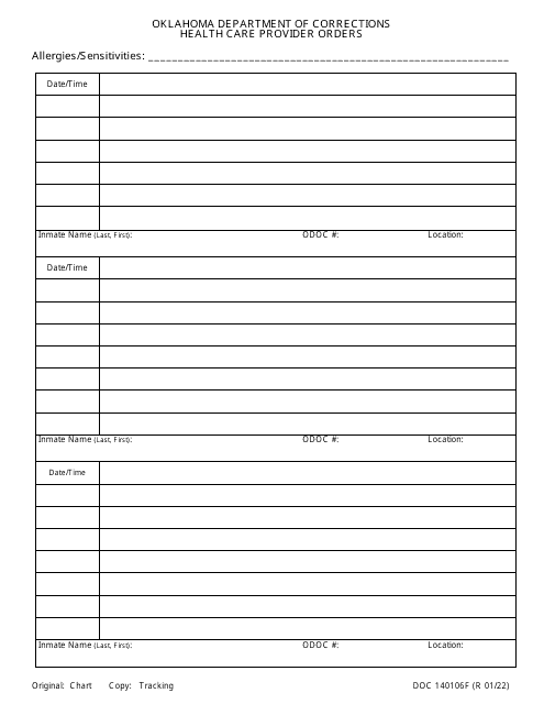Form OP-140106F Health Care Provider Orders - Oklahoma