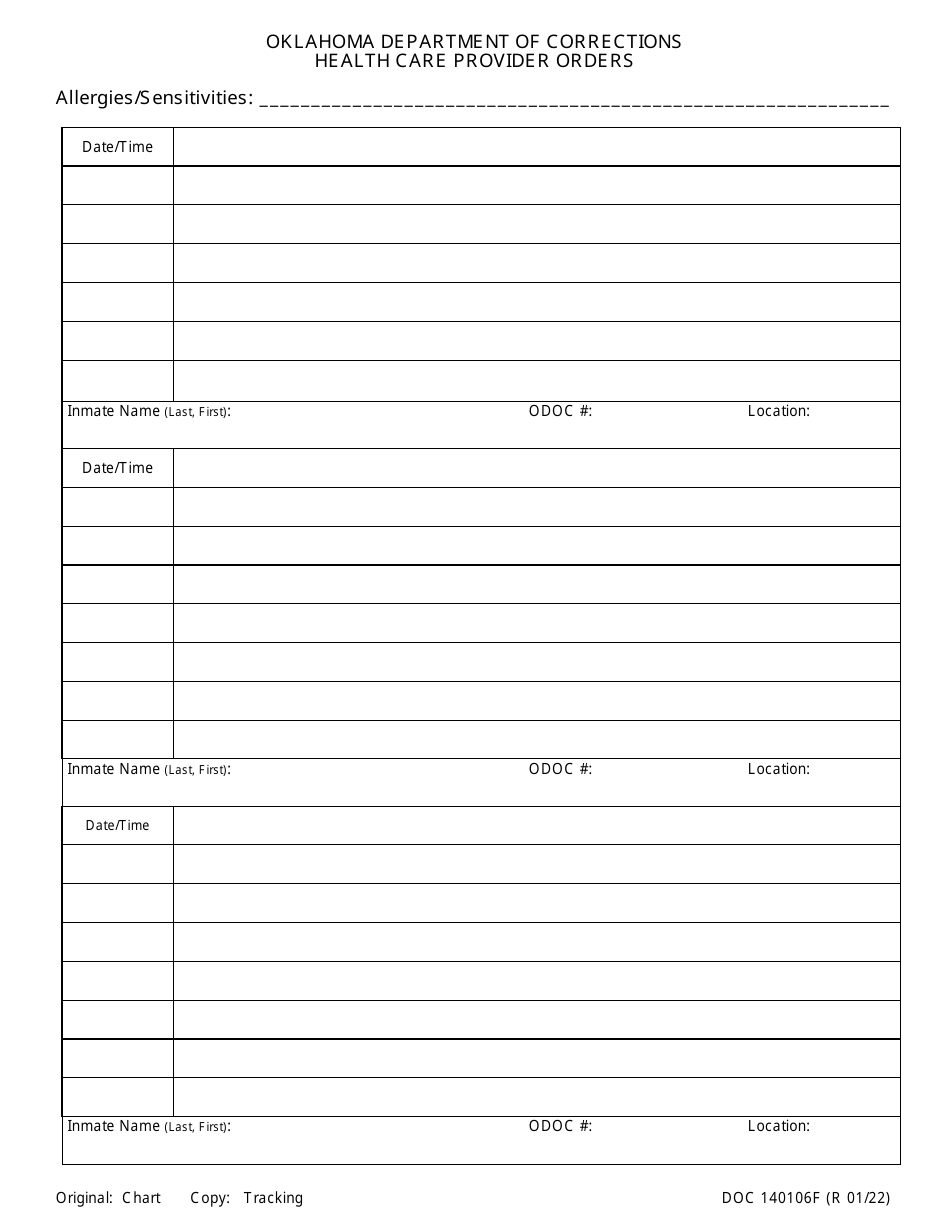 Form OP-140106F Health Care Provider Orders - Oklahoma, Page 1