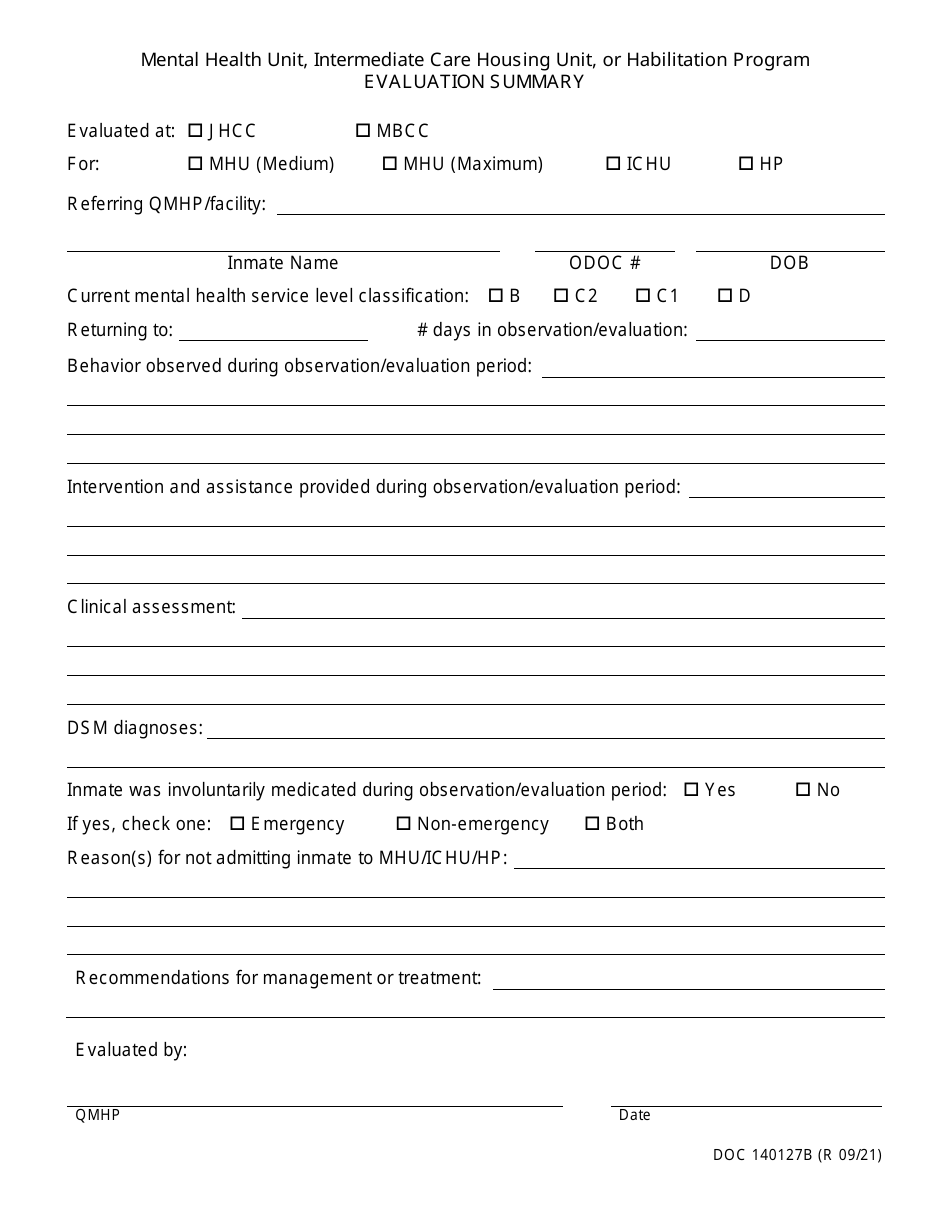 Form OP-140127B Download Printable PDF or Fill Online Evaluation ...