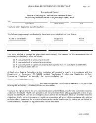 Form OP-140652B Notice of Hearing to Consider Recommendation of Involuntary Administration of Psychotropic Medication - Oklahoma