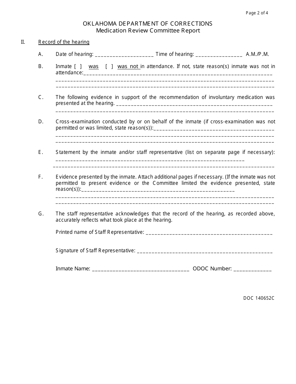 Form OP-140652C Medication Review Committee Report - Oklahoma, Page 2