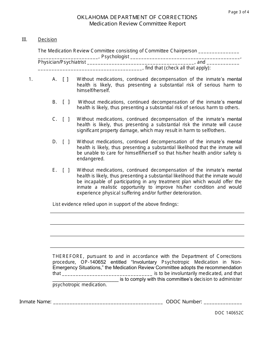 Form OP-140652C Medication Review Committee Report - Oklahoma, Page 3