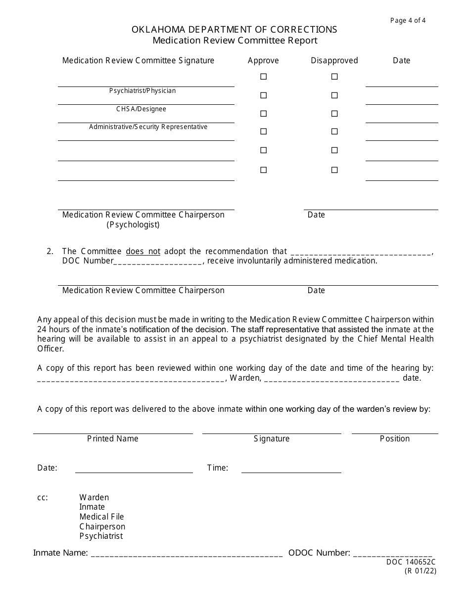 Form OP-140652C Medication Review Committee Report - Oklahoma, Page 4