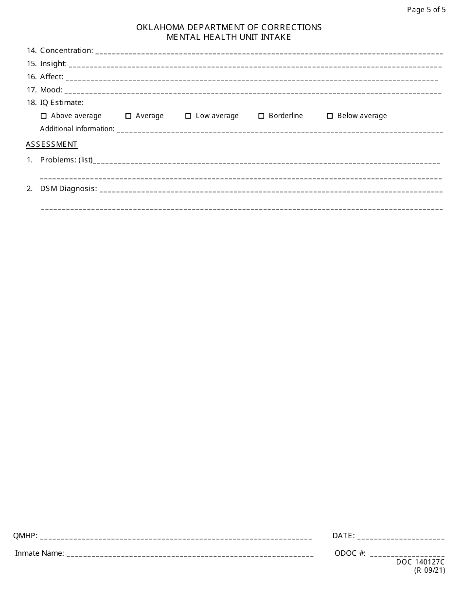 Form OP-140127C Mental Health Unit Intake - Oklahoma, Page 5