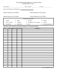 Document preview: Form OP-140129A Suicide Watch Log - Oklahoma