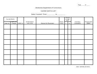 Document preview: Form OP-140129C Suicide Watch List - Oklahoma