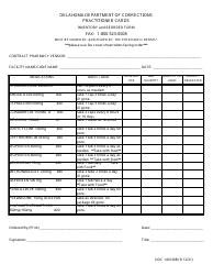 Document preview: Form OP-140130B Practitioner Cards Inventory and Reorder Form - Oklahoma