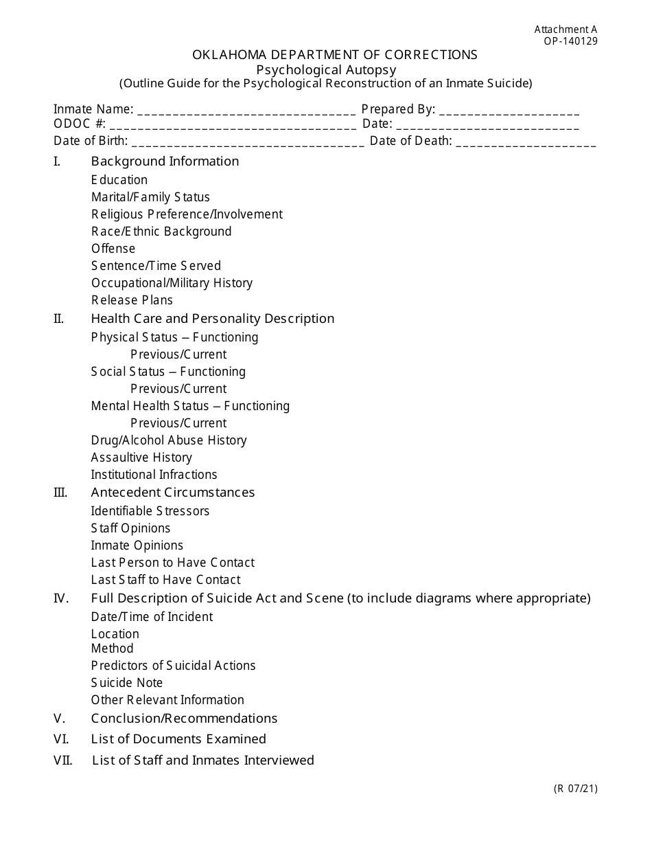 Form OP-140129 Attachment A Psychological Autopsy - Oklahoma, Page 1