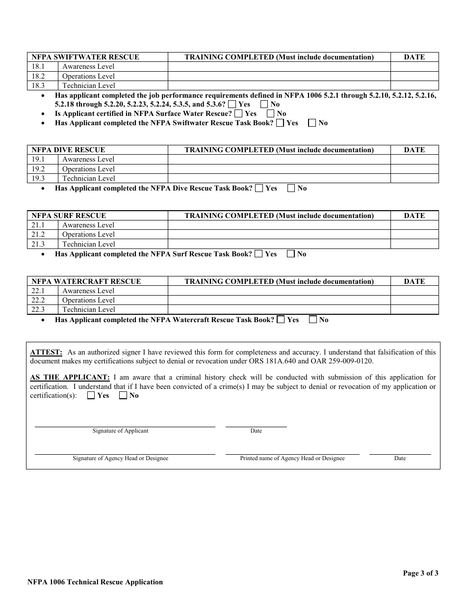 NFPA Technical Rescue Application for Certification - Oregon, Page 3