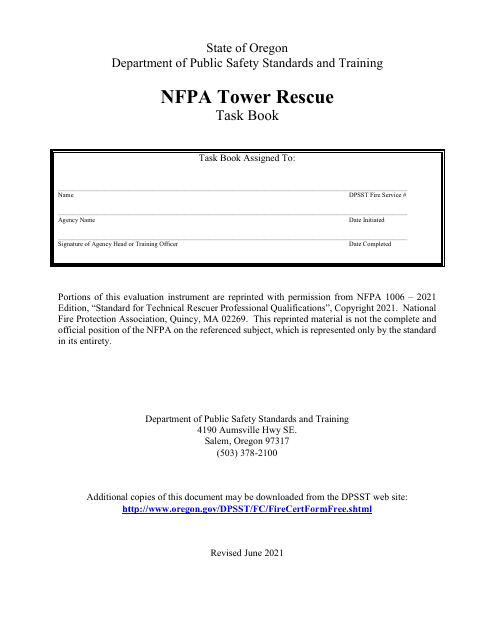 NFPA Tower Rescue Task Book - Oregon Download Pdf