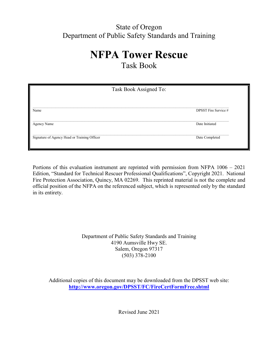 NFPA Tower Rescue Task Book - Oregon, Page 1