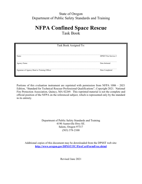 NFPA Confined Space Rescue Task Book - Oregon Download Pdf