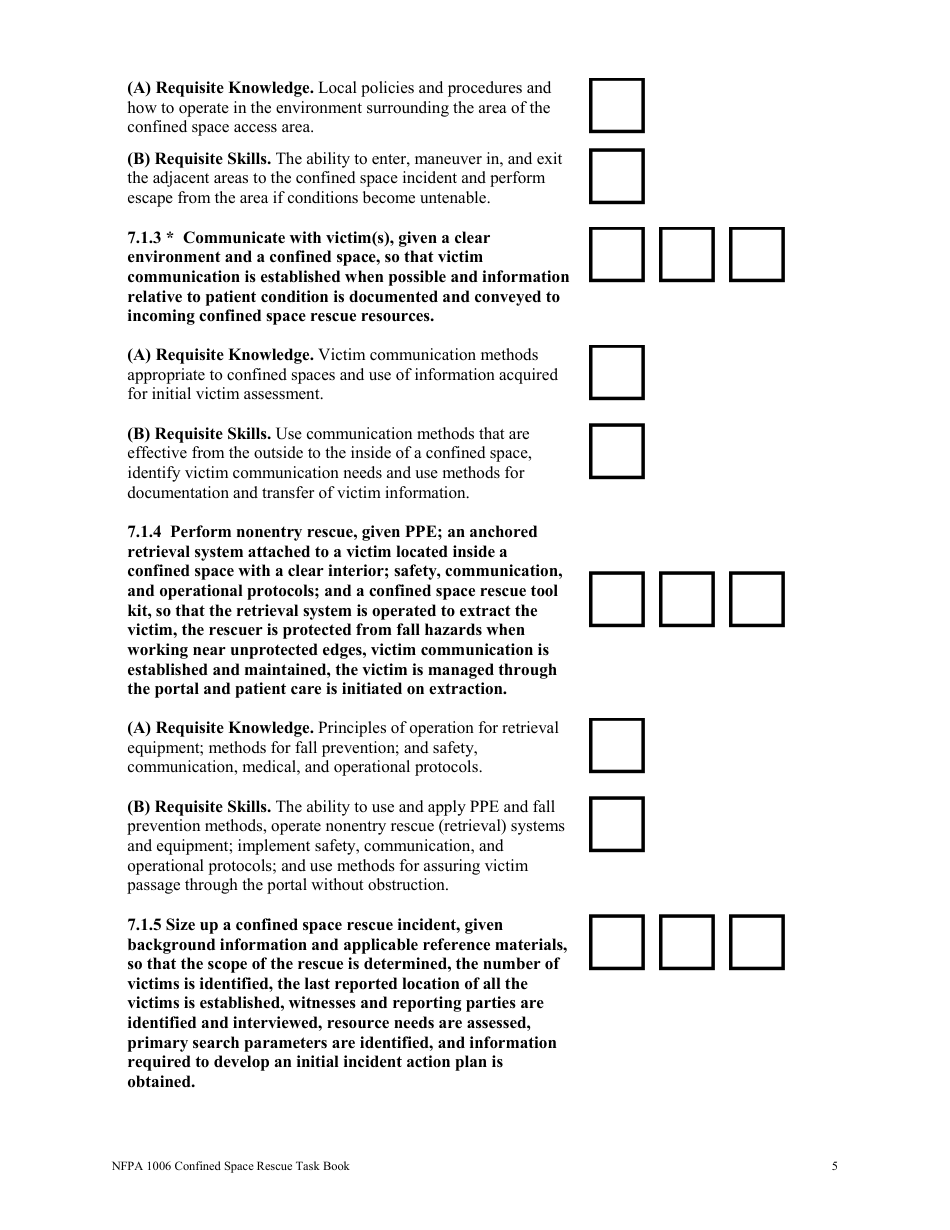 NFPA Confined Space Rescue Task Book - Oregon, Page 5