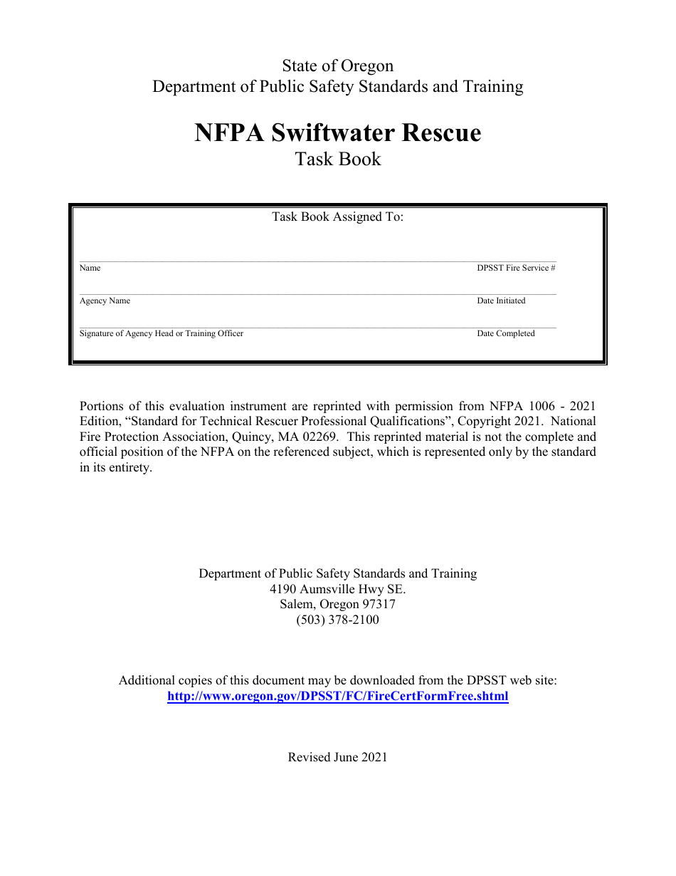 NFPA Swiftwater Rescue Task Book - Oregon, Page 1