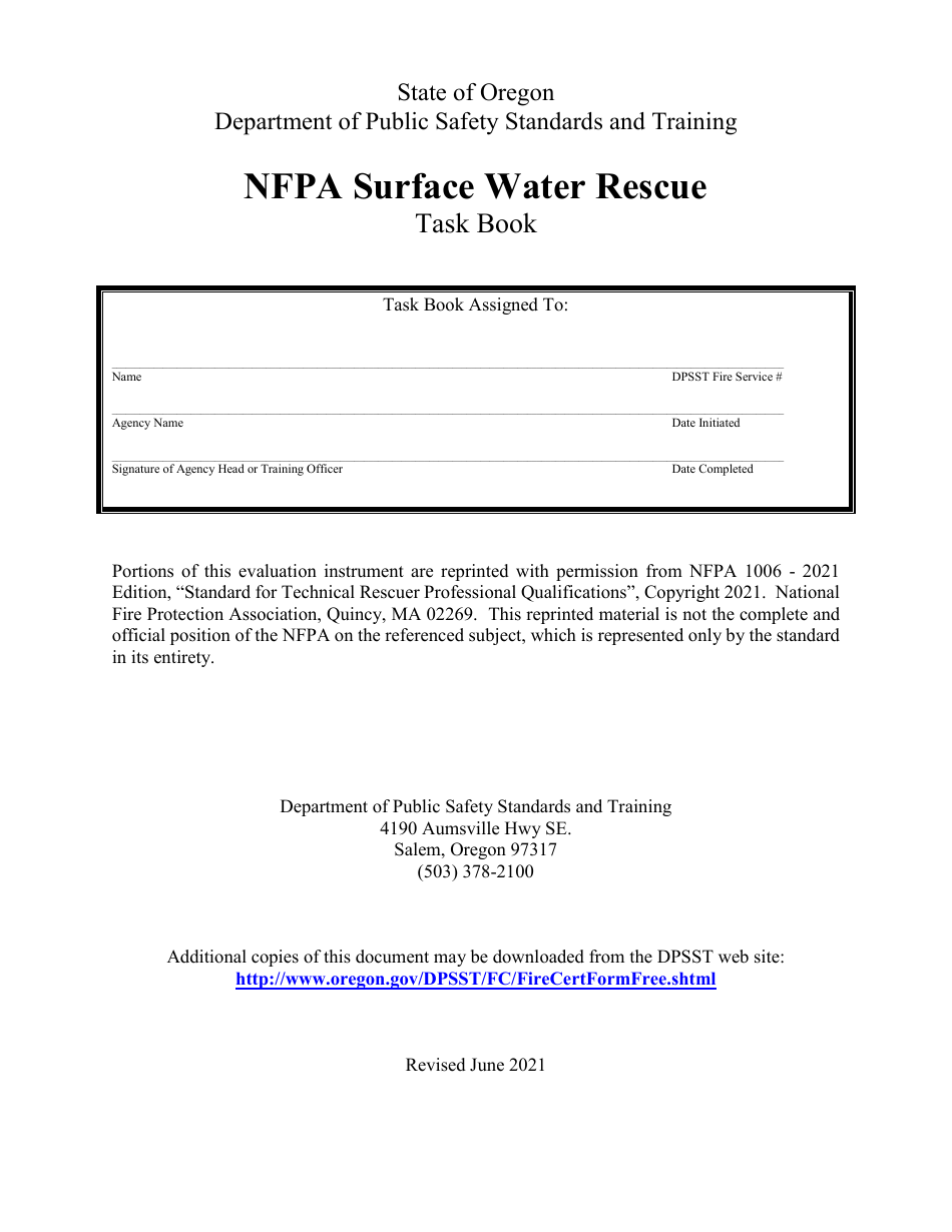NFPA Surface Water Rescue Task Book - Oregon, Page 1