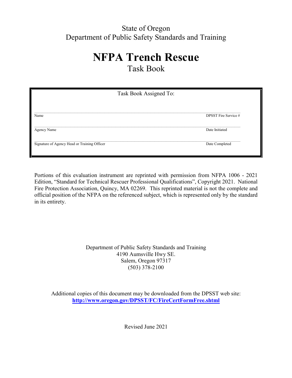 NFPA Trench Rescue Task Book - Oregon, Page 1