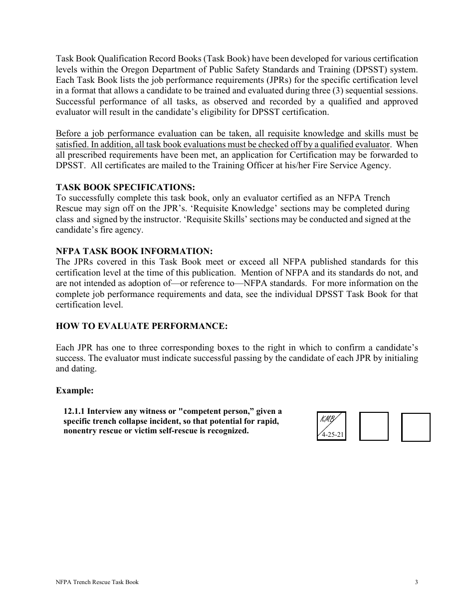 NFPA Trench Rescue Task Book - Oregon, Page 3