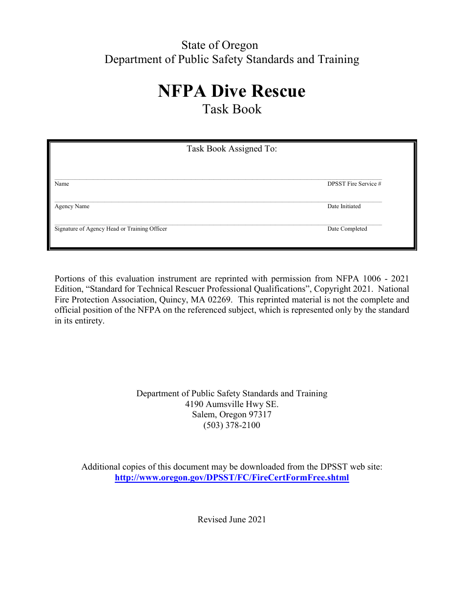 NFPA Dive Rescue Task Book - Oregon, Page 1