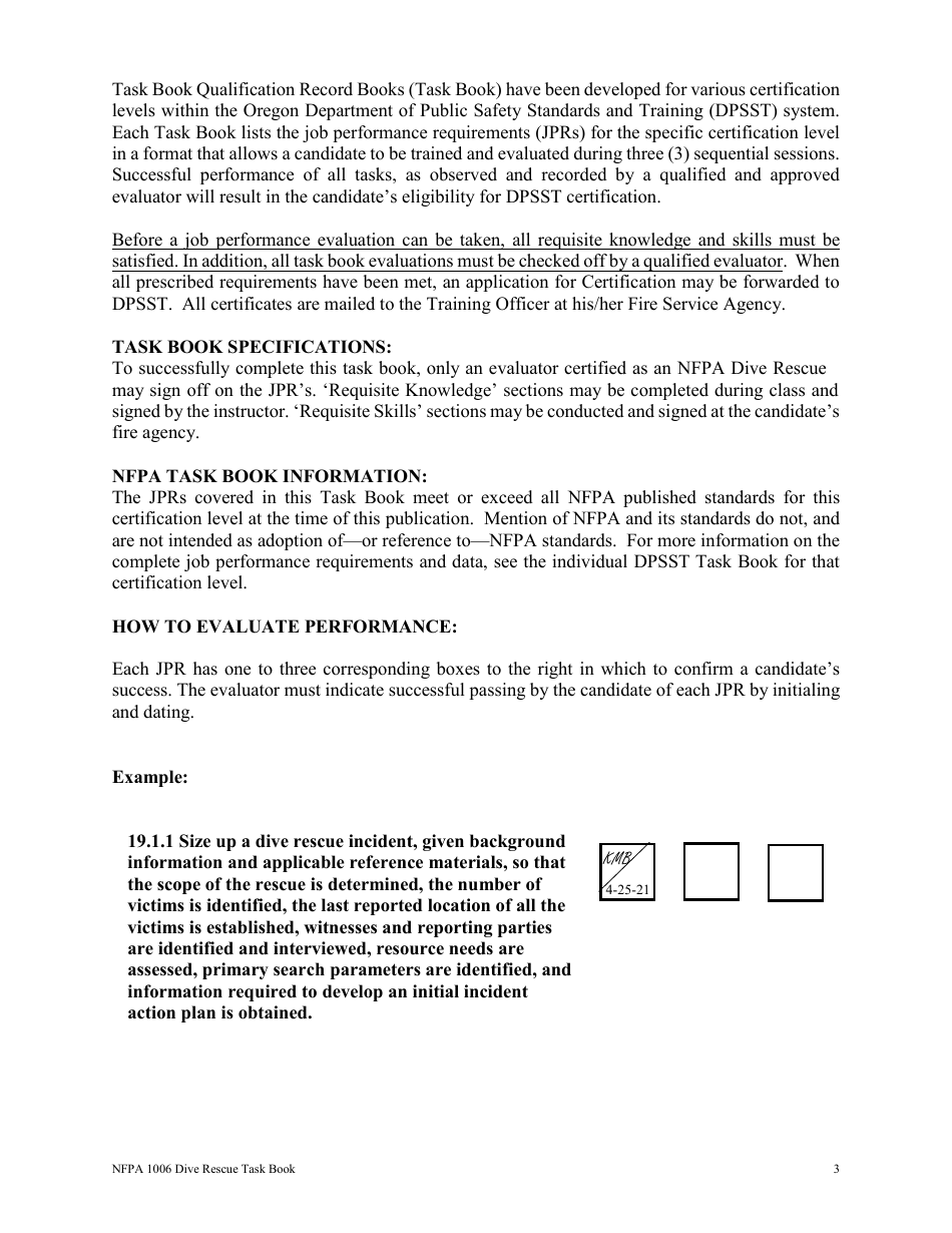 NFPA Dive Rescue Task Book - Oregon, Page 3