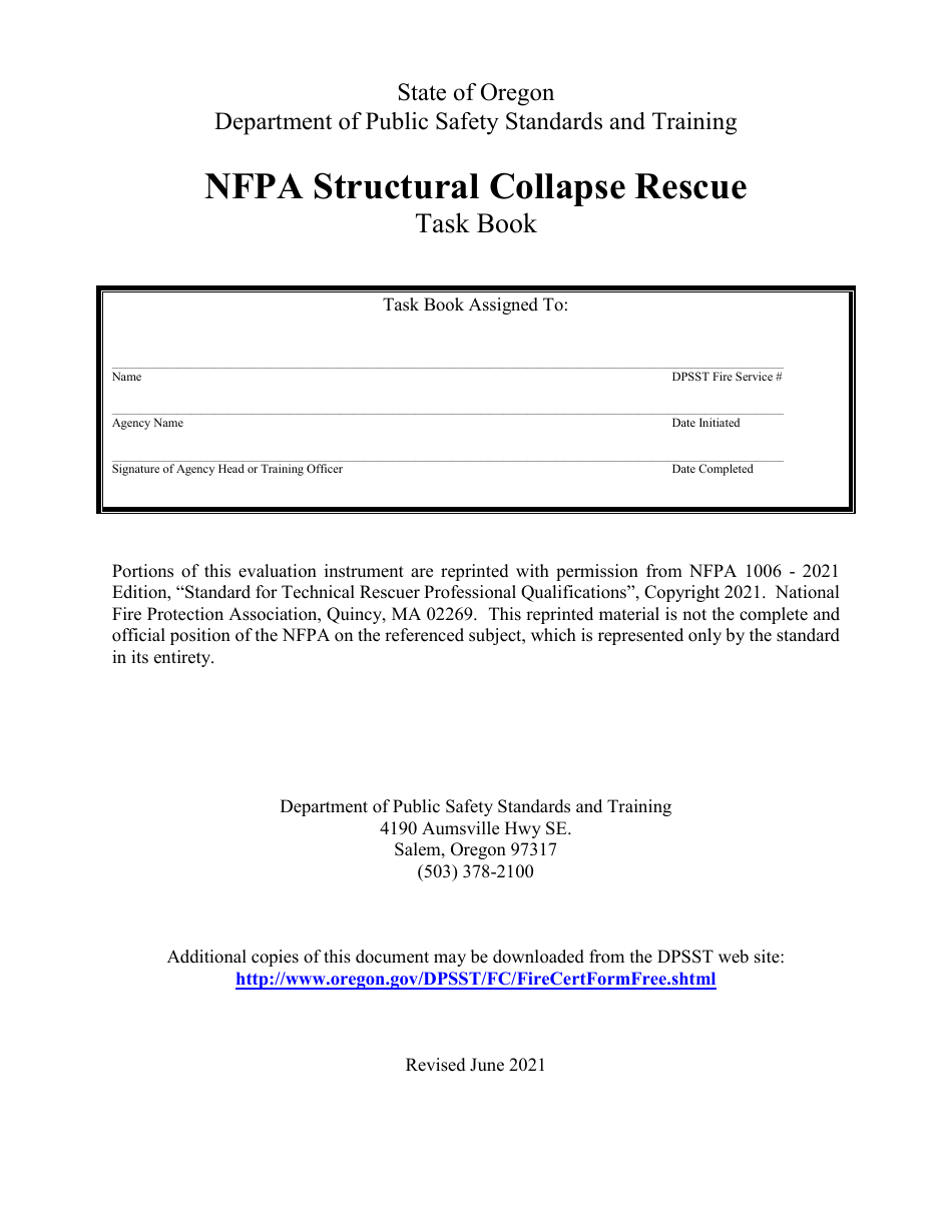NFPA Structural Collapse Rescue Task Book - Oregon, Page 1